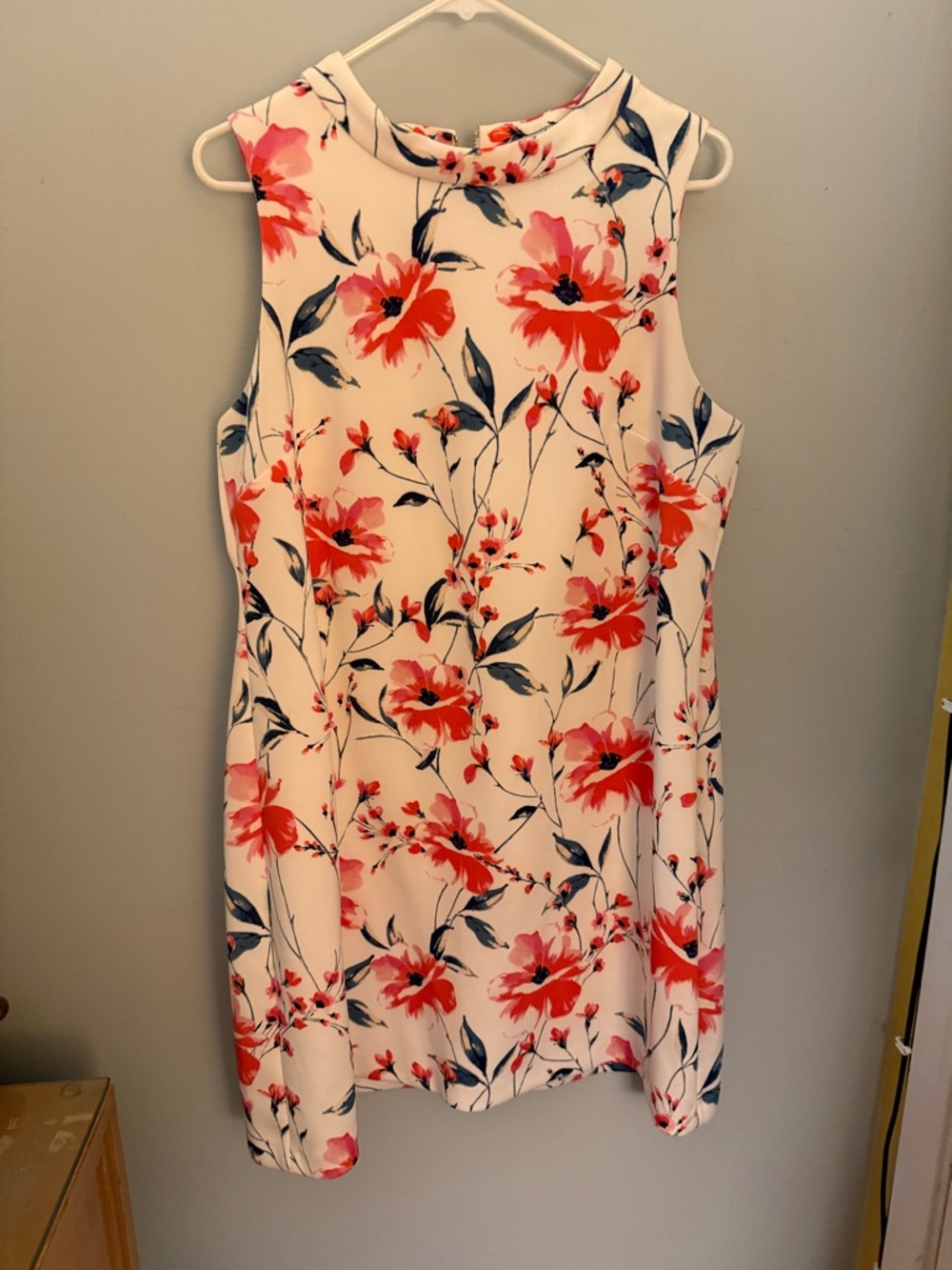 Ivanka Trump White Mini Dress with Coral & Navy Floral Print